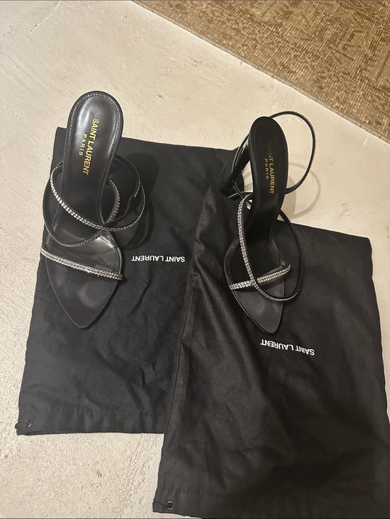 Saint Laurent Shoes - Saint Laurent Black Crystal-Strap Stiletto Sandals